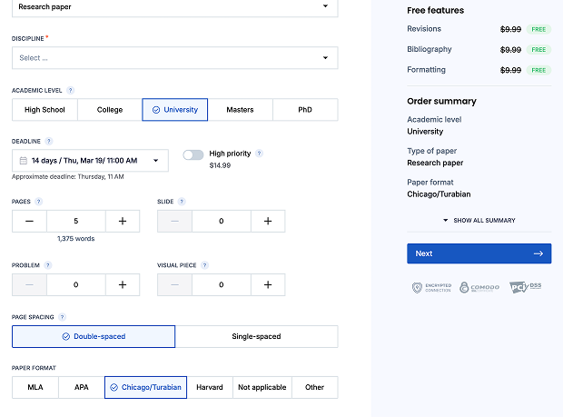 WriteAnyPapers order calculator with Graduate level and Chicago Style parameters
