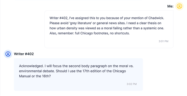 Bidding chat with Writer #402 discussing Chicago Style edition and sources