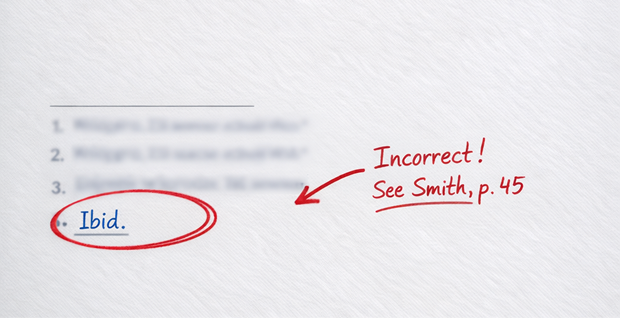 Paper page with footnotes showing the ibid. formatting error